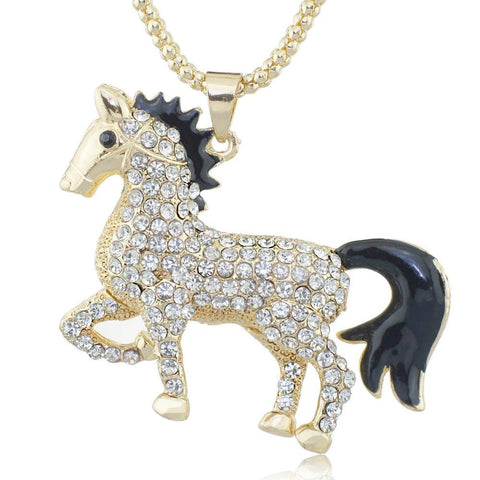 Chic Rhinestone Horse Necklace