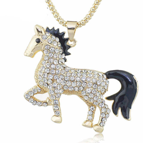Chic Rhinestone Horse Necklace