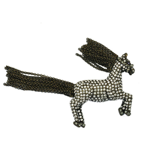 Tassel Rhinestone Horse Brooch