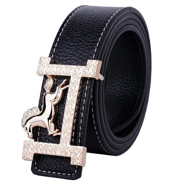 Belt With Gold Horse Buckle