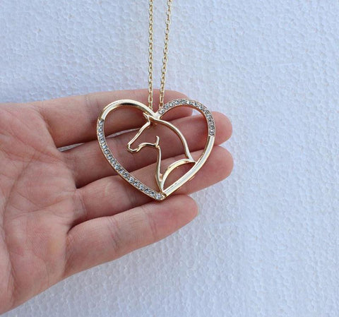 Crystal Heart Horse Necklace