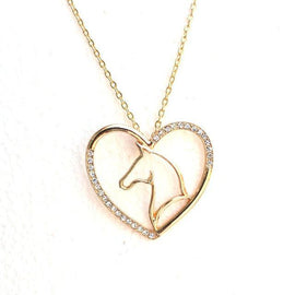 Crystal Heart Horse Necklace