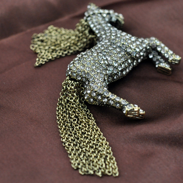 Tassel Rhinestone Horse Brooch