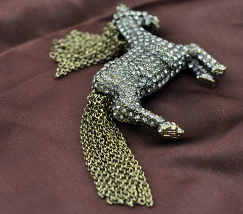 Tassel Rhinestone Horse Brooch