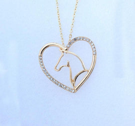 Crystal Heart Horse Necklace